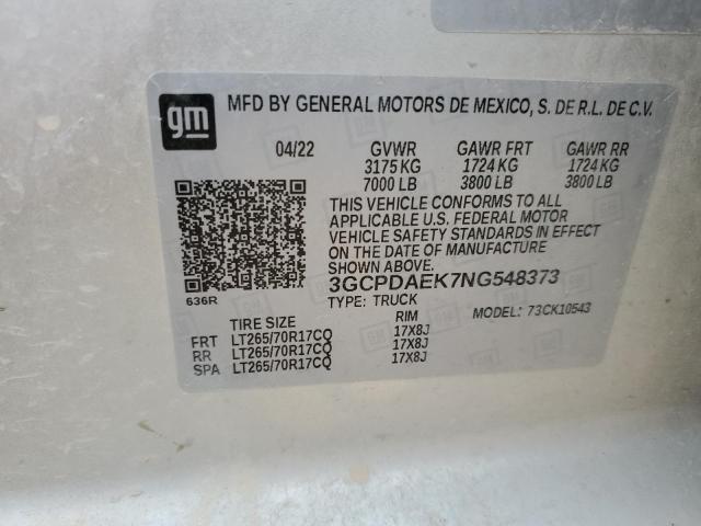 VIN 3GCPDAEK7NG548373 2022 Chevrolet Silverado, K1500 no.12