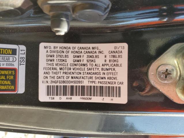 VIN 2HGFG3B03DH503951 2013 Honda Civic, Exl no.12