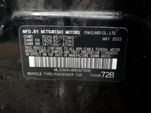 VIN ML32AUHJ6NH007606 2022 Mitsubishi Mirage, ES no.13