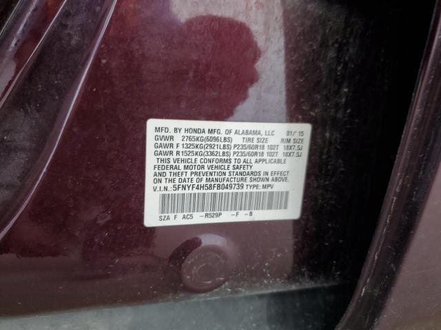 VIN 5FNYF4H58FB049739 2015 Honda Pilot, Exl no.13