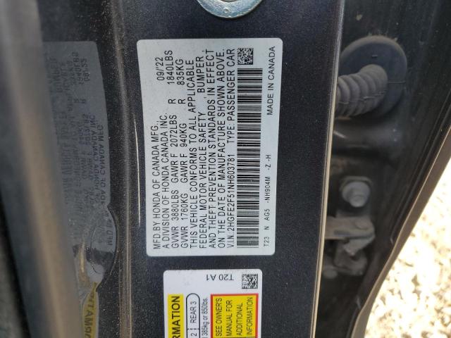 2022 HONDA CIVIC SPOR - 2HGFE2F51NH603781