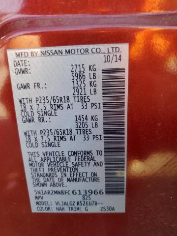 VIN 5N1AR2MN8FC613966 2015 Nissan Pathfinder, S no.13