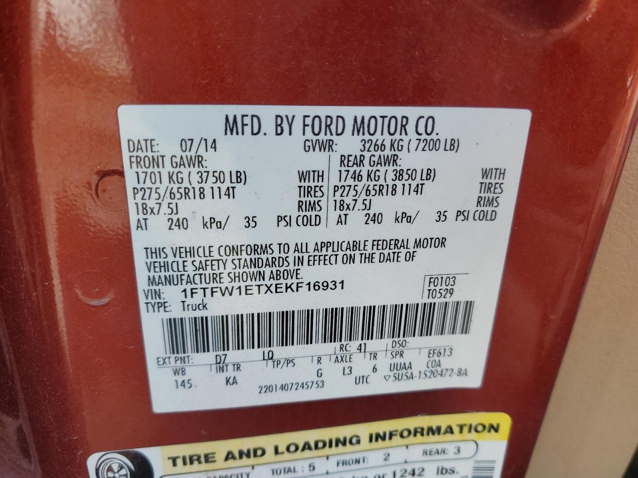 Lot #2909746326 2014 FORD F150 SUPER