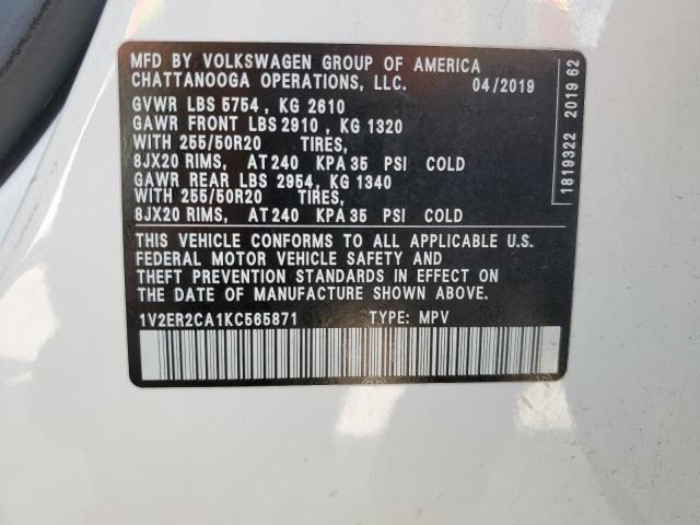 2019 VOLKSWAGEN ATLAS SEL - 1V2ER2CA1KC565871