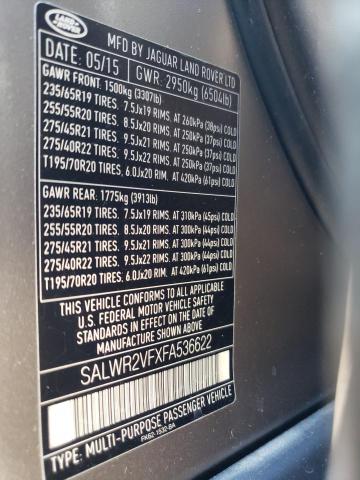 2015 LAND ROVER RANGE ROVE - SALWR2VFXFA536622