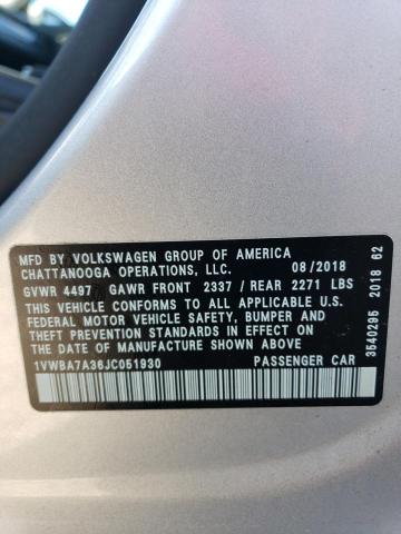 2018 VOLKSWAGEN PASSAT SE - 1VWBA7A36JC051930