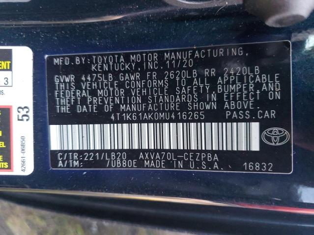 VIN 4T1K61AK0MU416265 2021 Toyota Camry, Xse no.13