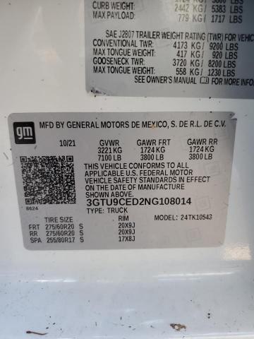 VIN 3GTU9CED2NG108014 2022 GMC Sierra, K1500 Elevation no.13