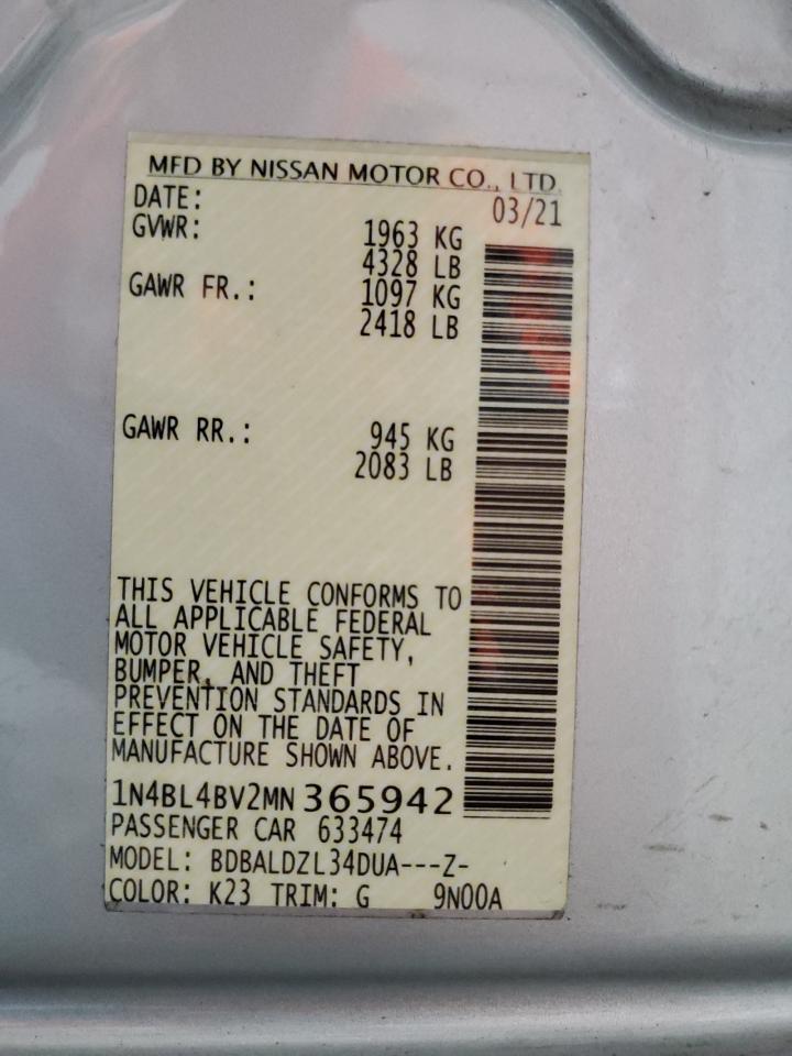 Lot #2986963745 2021 NISSAN ALTIMA S