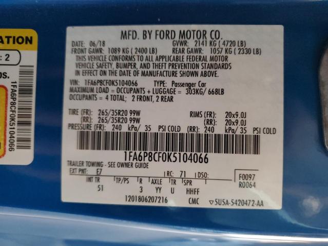 2019 FORD MUSTANG GT - 1FA6P8CF0K5104066