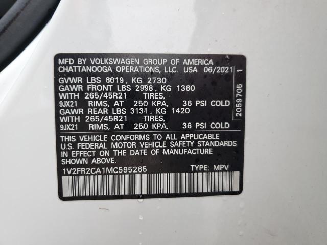 VIN 1V2FR2CA1MC595265 2021 Volkswagen Atlas, Sel Pr... no.14