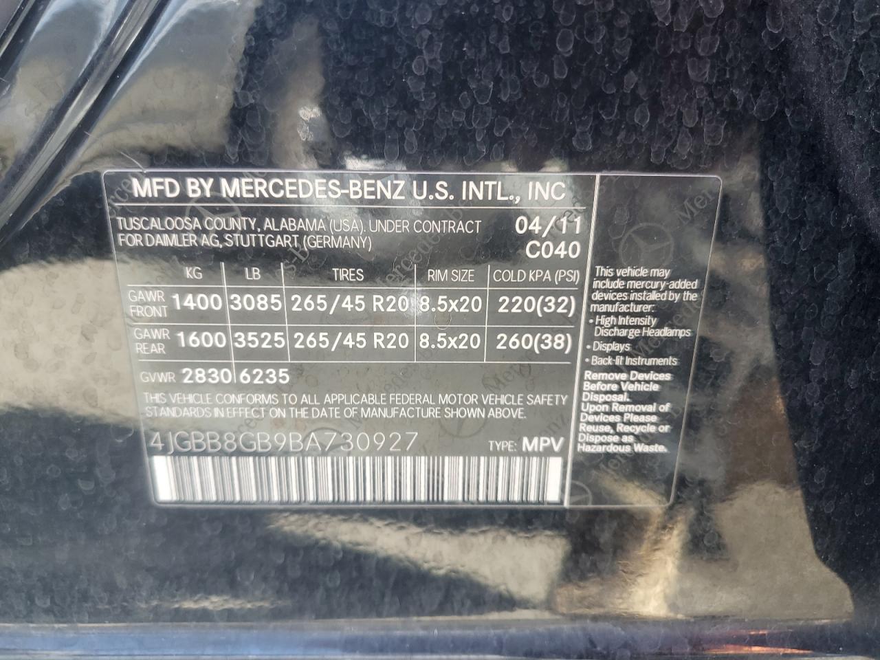 Lot #3041742413 2011 MERCEDES-BENZ ML 350 4MA