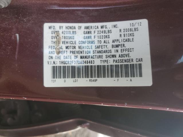 VIN 1HGCR2F37DA048483 2013 Honda Accord, LX no.12