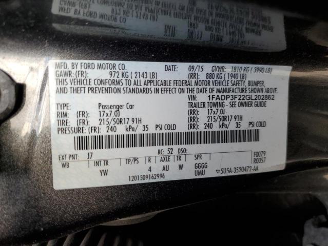 VIN 1FADP3F22GL202862 2016 Ford Focus, SE no.12