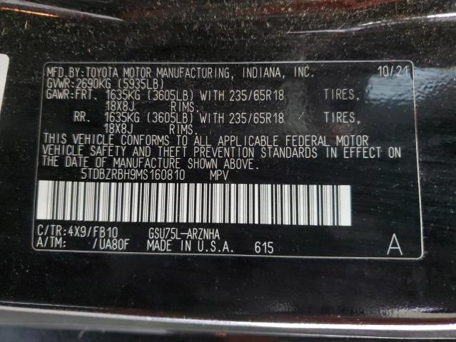 VIN 5TDBZRBH9MS160810 2021 Toyota Highlander, L no.13