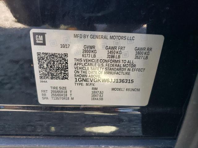 2018 CHEVROLET TRAVERSE L - 1GNEVGKW6JJ136315