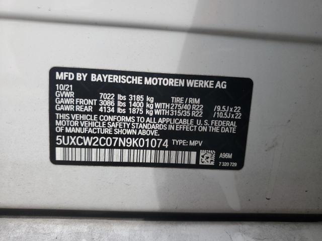 VIN 5UXCW2C07N9K01074 2022 BMW X7, Xdrive40I no.14