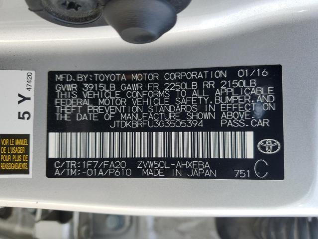 VIN JTDKBRFU3G3505394 2016 Toyota Prius no.13