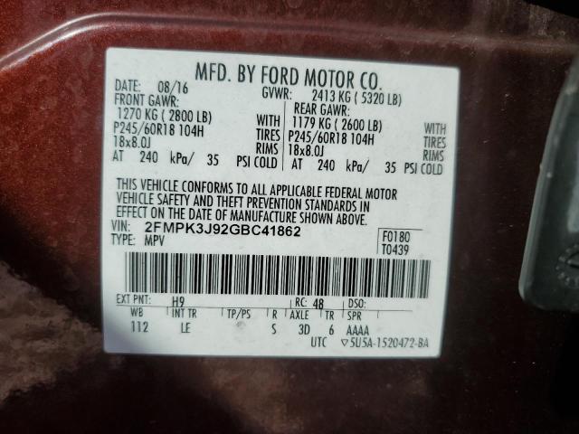 VIN 2FMPK3J92GBC41862 2016 Ford Edge, Sel no.13