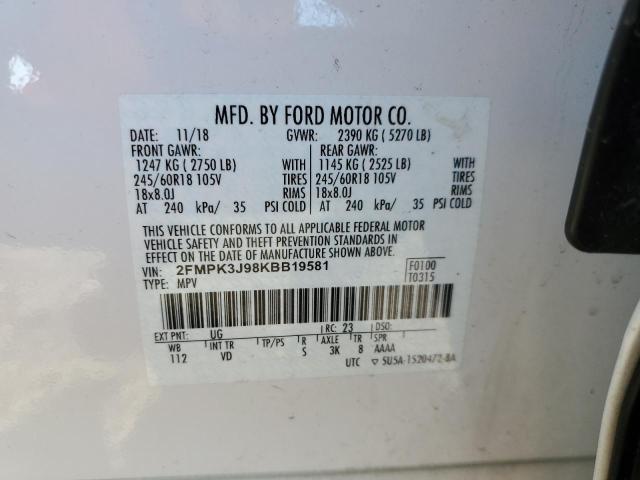 2019 FORD EDGE SEL - 2FMPK3J98KBB19581
