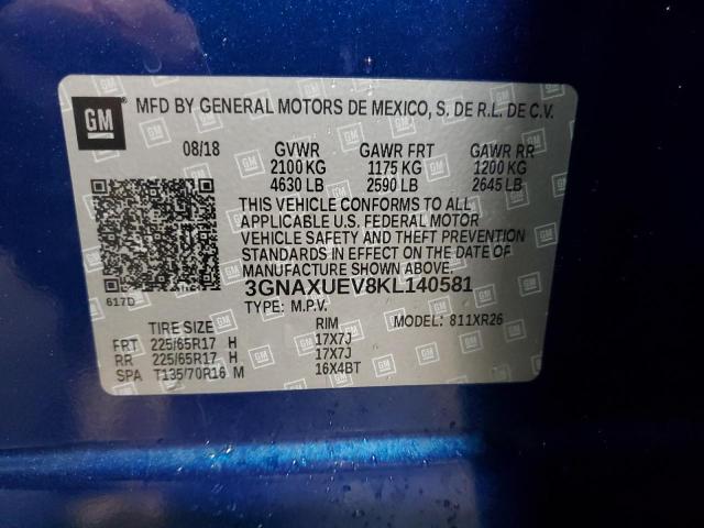 2019 CHEVROLET EQUINOX LT - 3GNAXUEV8KL140581
