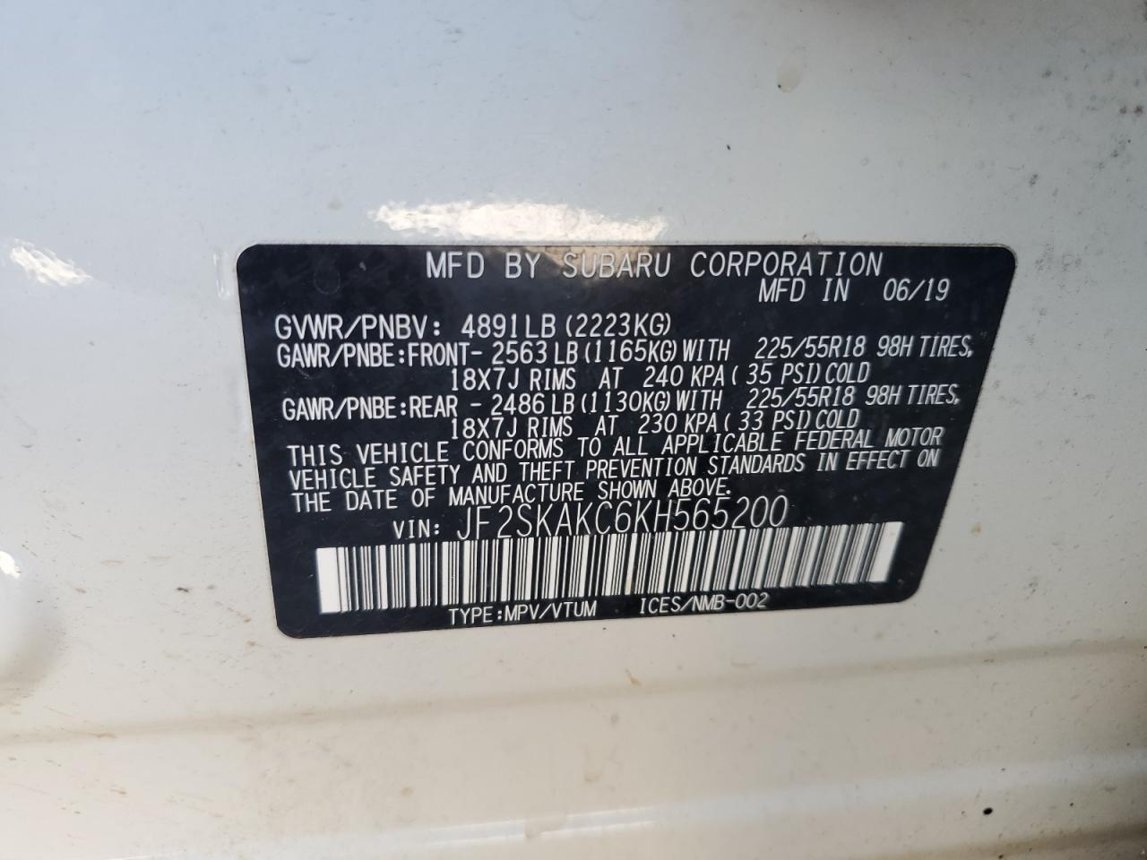 Lot #2953211849 2019 SUBARU FORESTER S