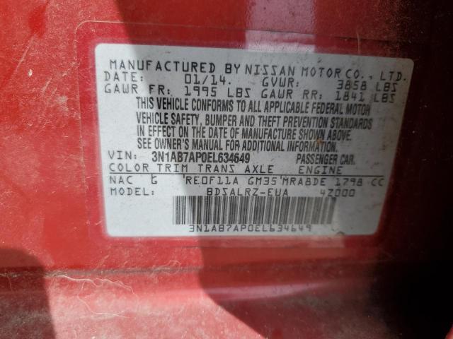 VIN 3N1AB7AP0EL634649 2014 Nissan Sentra, S no.12