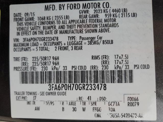 2016 FORD FUSION SE - 3FA6P0H70GR233478