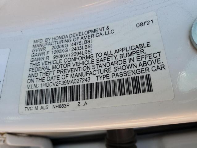 2021 HONDA ACCORD SPO - 1HGCV2F39MA027243