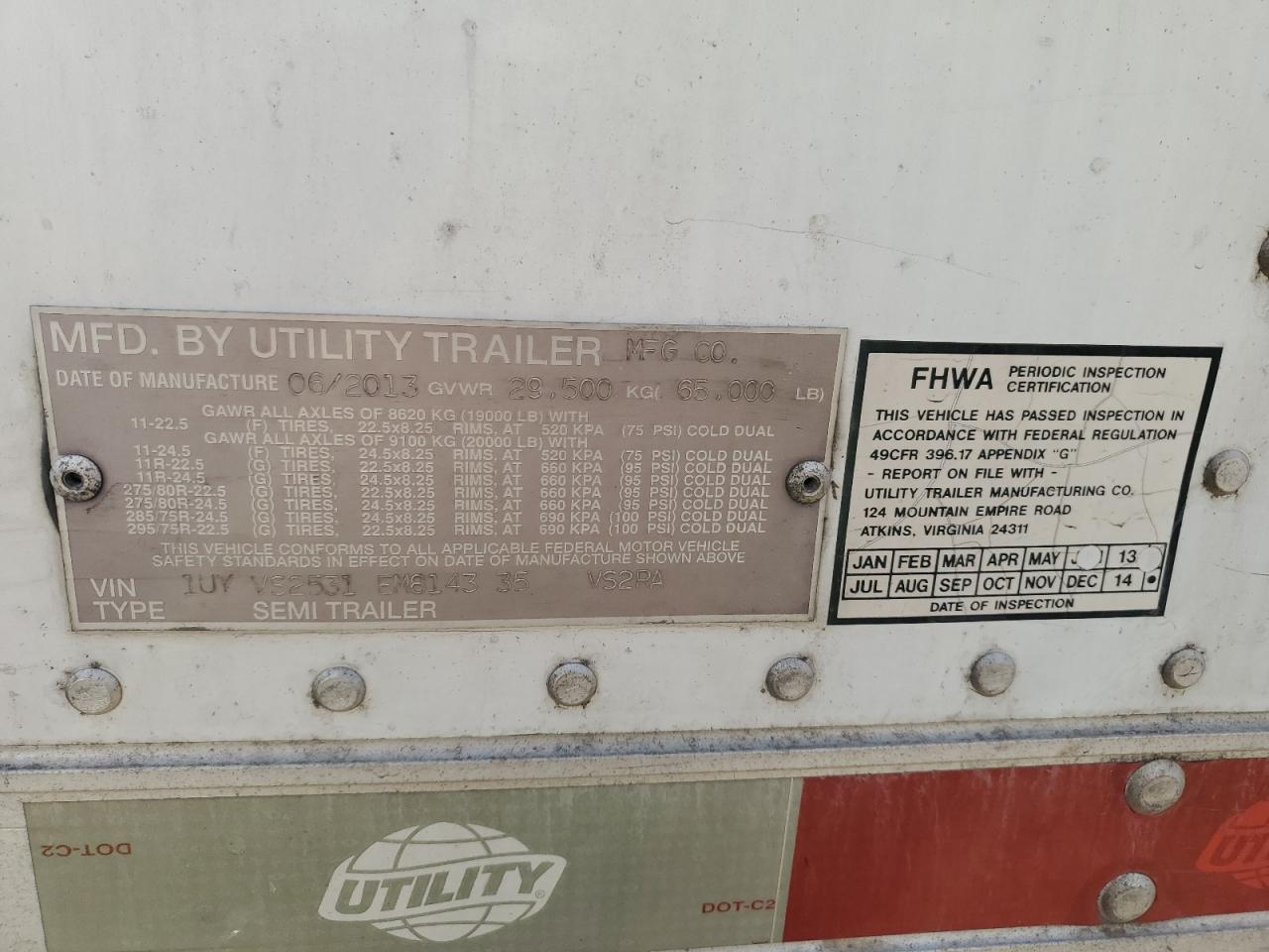 Lot #2943131425 2014 UTILITY REEFER