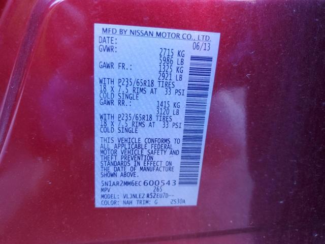 VIN 5N1AR2MM6EC600543 2014 Nissan Pathfinder, S no.13