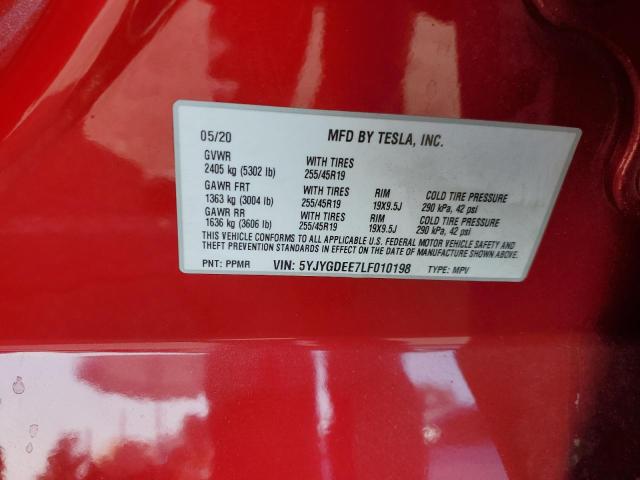 VIN 5YJYGDEE7LF010198 2020 TESLA MODEL Y no.13