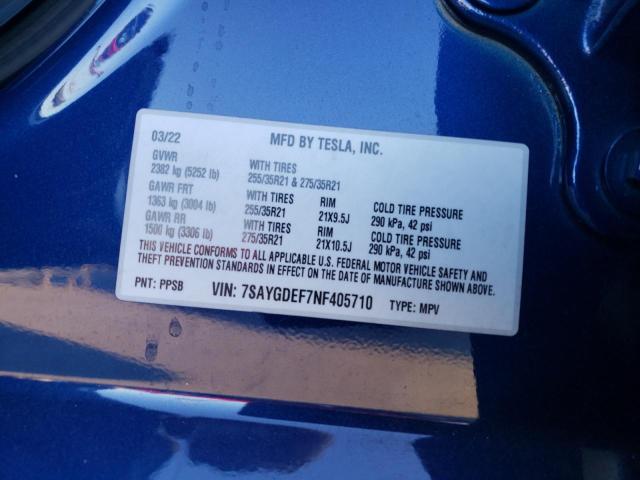 VIN 7SAYGDEF7NF405710 2022 TESLA MODEL Y no.12