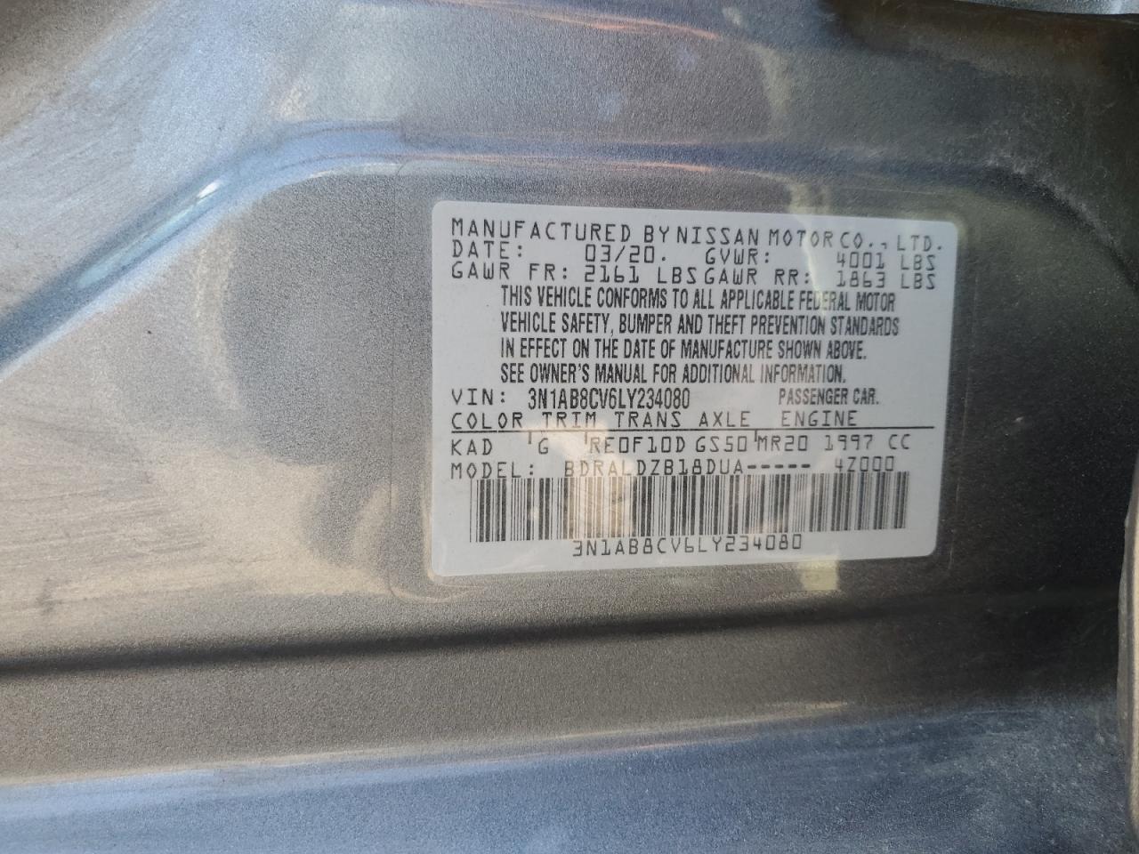 Lot #2972508897 2020 NISSAN SENTRA SV