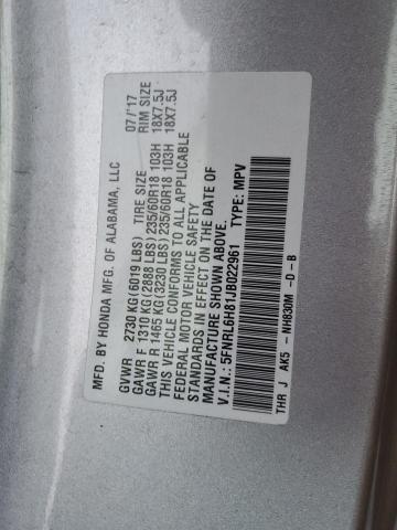 2018 HONDA ODYSSEY TO - 5FNRL6H81JB022961
