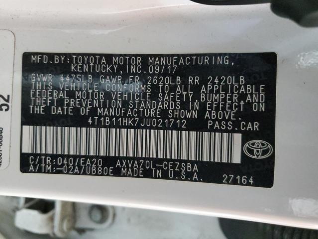 VIN 4T1B11HK7JU021712 2018 Toyota Camry, L no.12