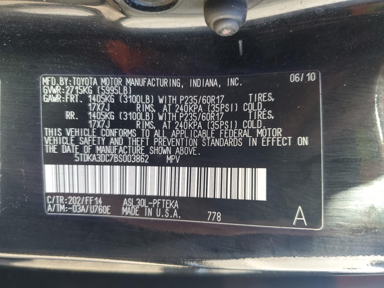 Lot #2957262439 2011 TOYOTA SIENNA BAS