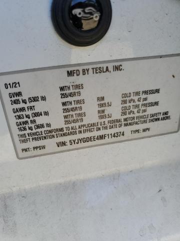 VIN 5YJYGDEE4MF114374 2021 Tesla MODEL Y no.13