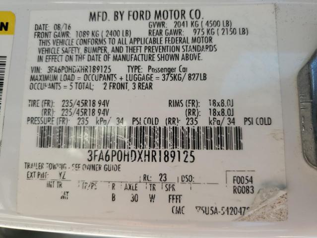 VIN 3FA6P0HDXHR189125 2017 Ford Fusion, SE no.12