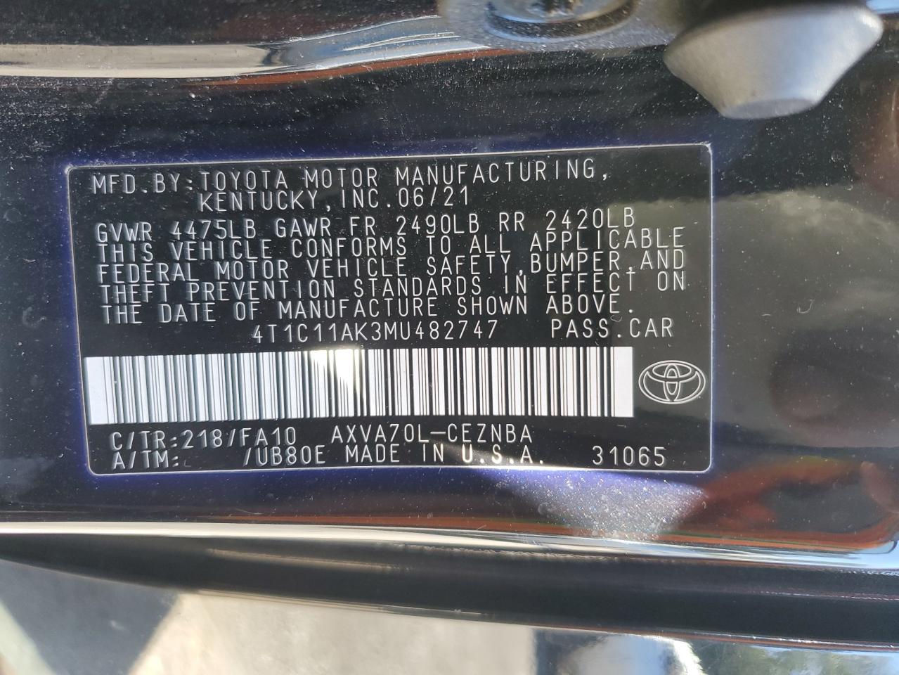 Lot #2962513745 2021 TOYOTA CAMRY LE