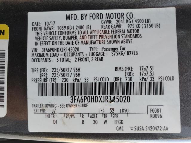 VIN 3FA6P0HDXJR145020 2018 FORD FUSION no.12