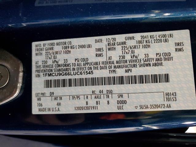 2020 FORD 1920 MODEL 1FMCU9G66LUC61545