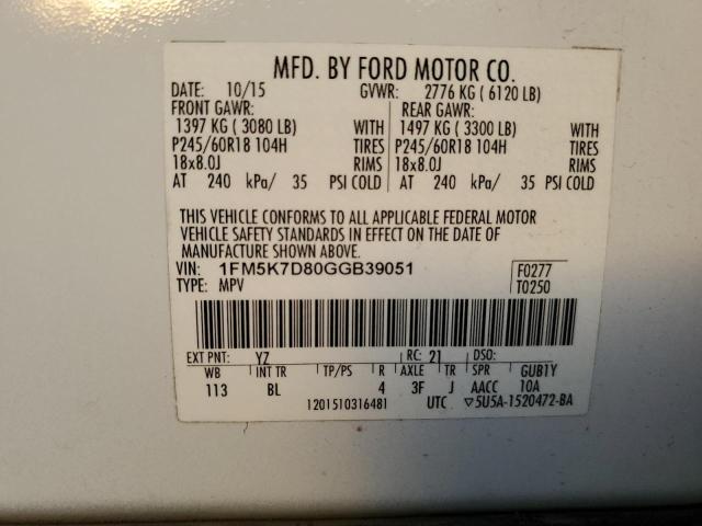 2016 FORD EXPLORER X - 1FM5K7D80GGB39051