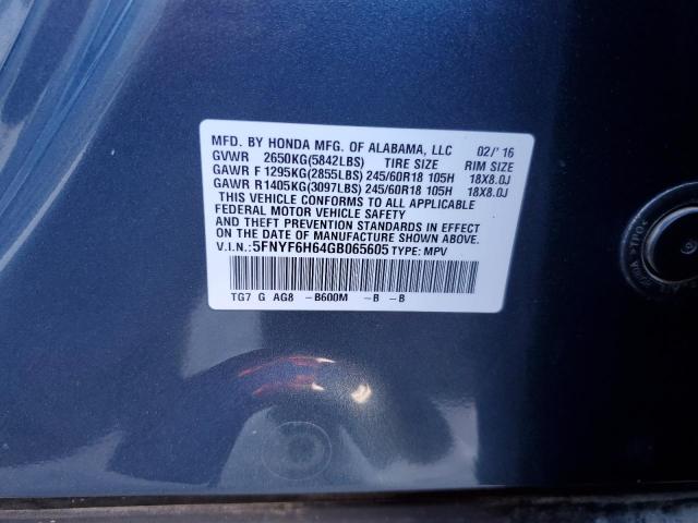 VIN 5FNYF6H64GB065605 2016 Honda Pilot, Exl no.14