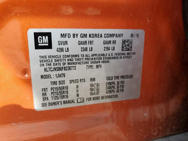2015 CHEVROLET TRAX LTZ KL7CJNSB6FB230772