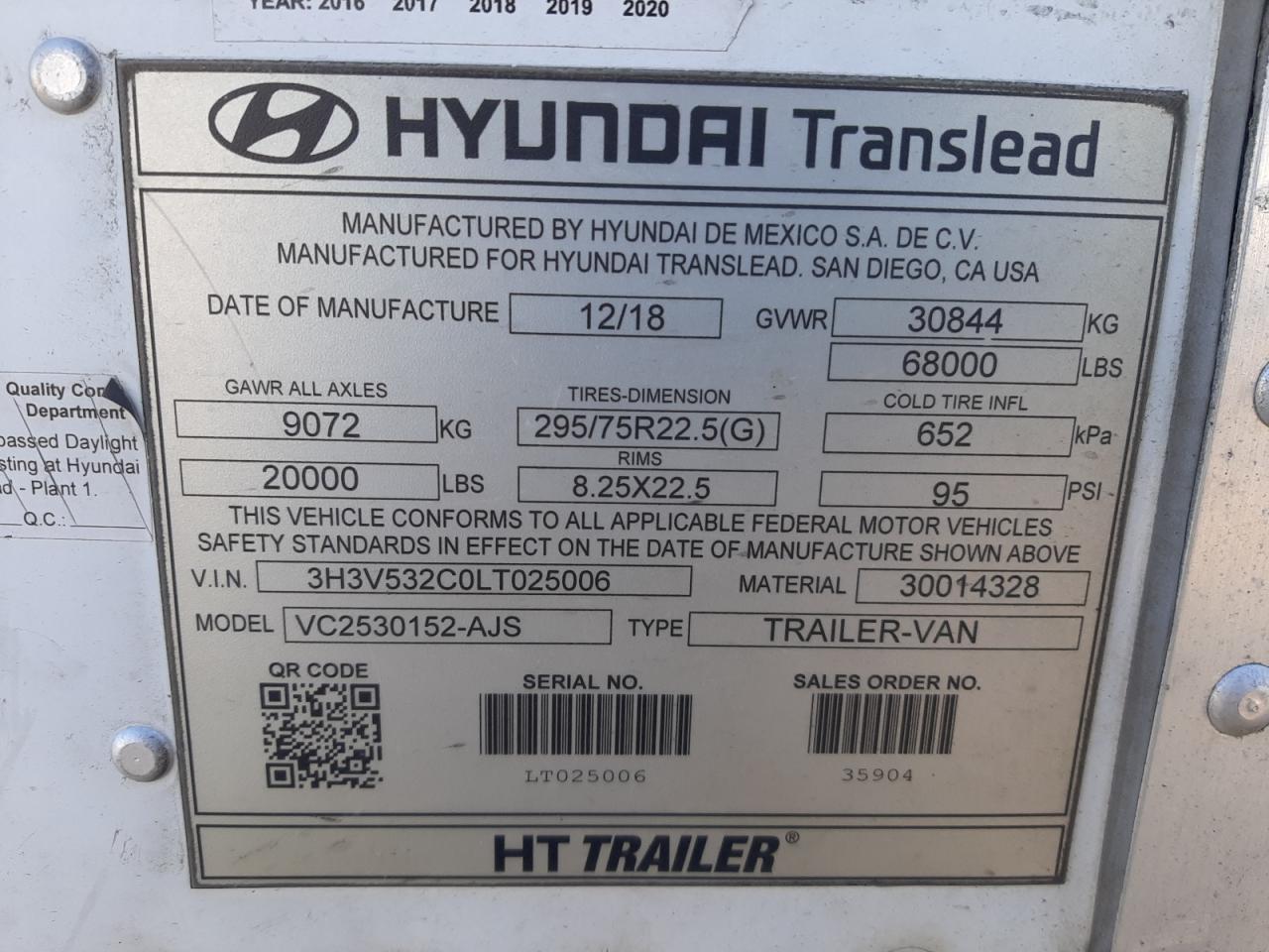 Lot #3005984773 2020 HYUNDAI 53FT TRALR