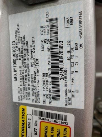 VIN 3FA6P0LU0JR203093 2018 Ford Fusion, Se Hybrid no.12