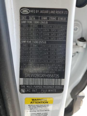 2015 LAND ROVER RANGE ROVE - SALVV2BGXFH958725