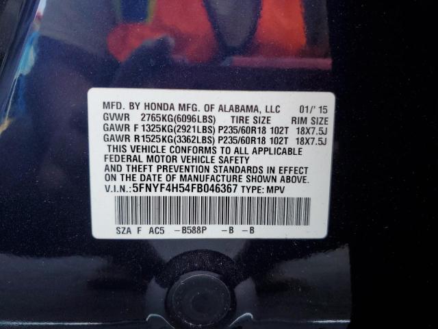 VIN 5FNYF4H54FB046367 2015 Honda Pilot, Exl no.14