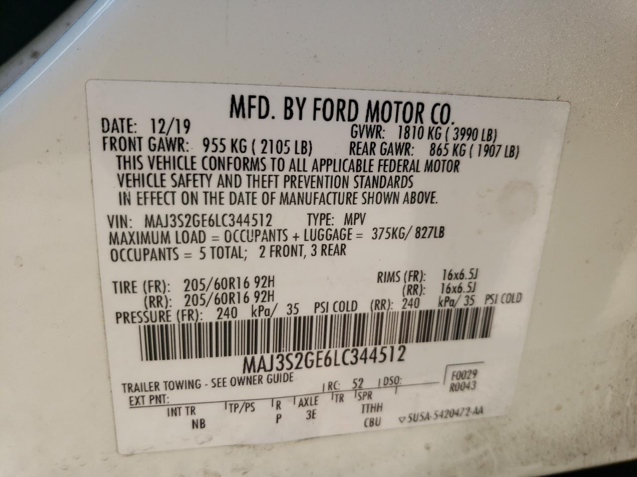 Lot #2991672103 2020 FORD ECOSPORT S